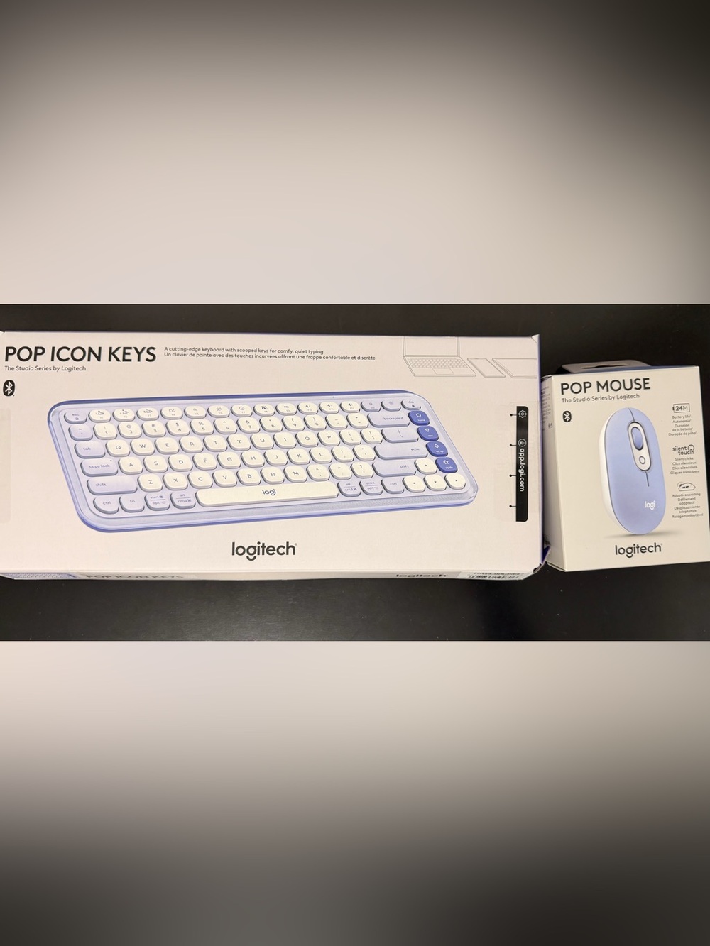 Logitech Pop Icons Keys Keyboard & Pop Mouse Set White and Lavender Accents